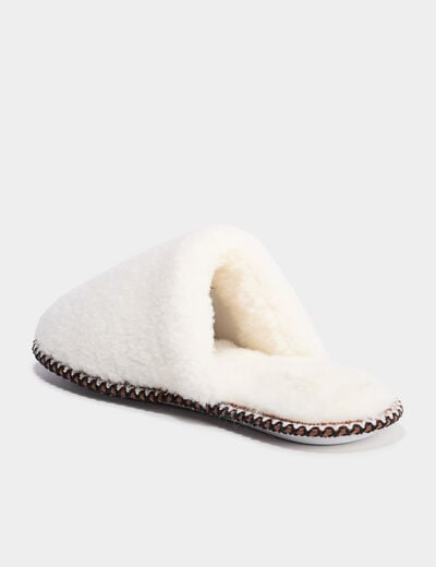 Chaussons mules effet polaire blanc femme