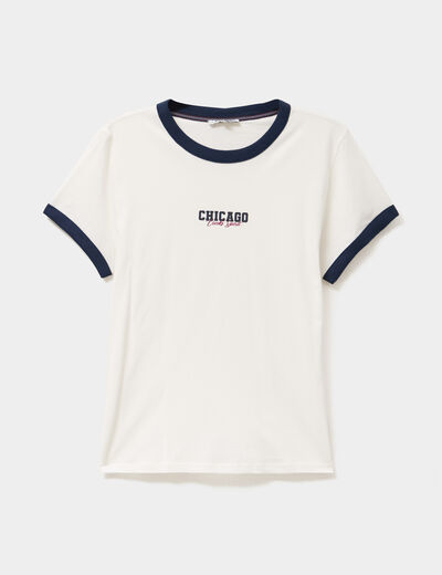 T-shirt col rond manches courtes coton blanc femme