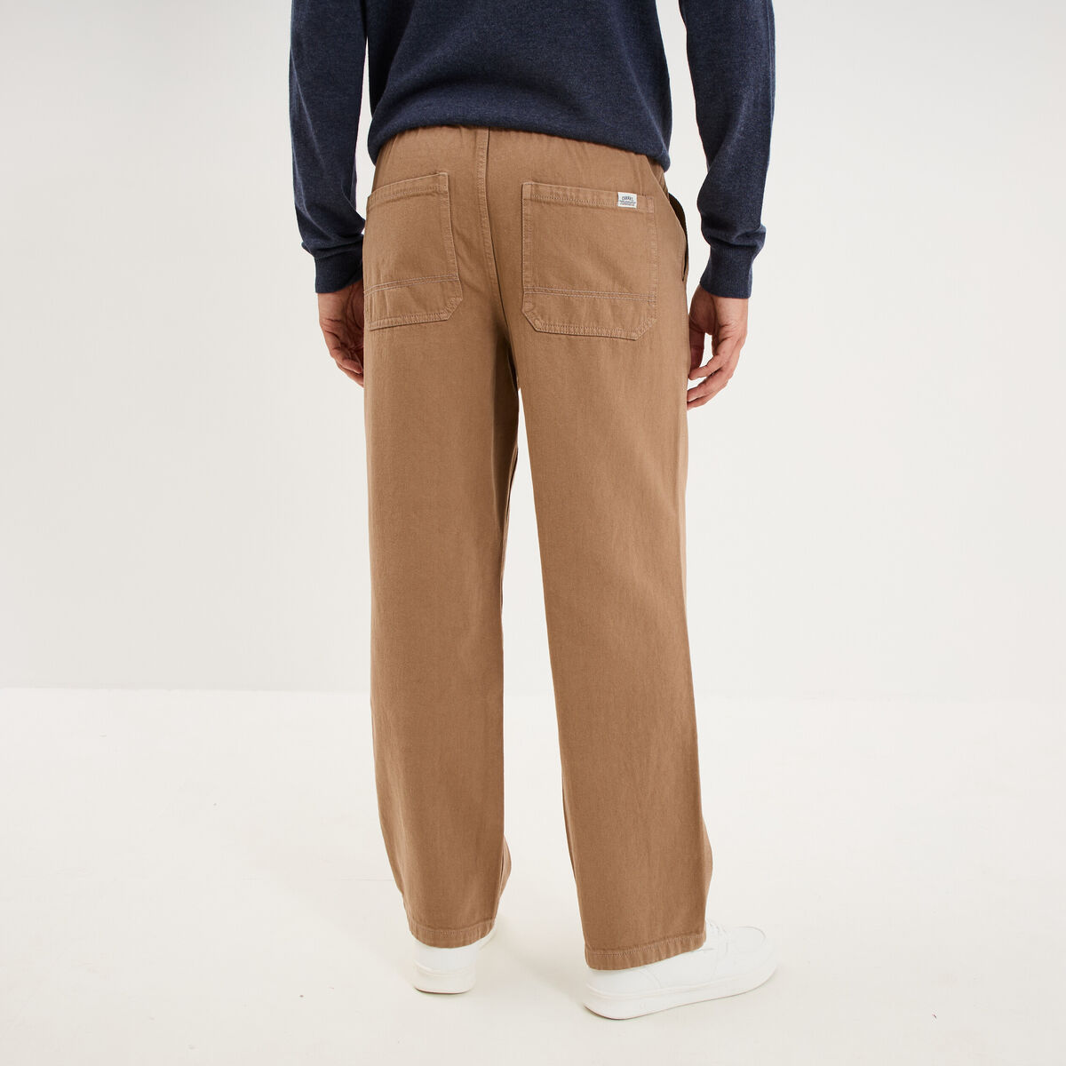 Pantalon chino droit taille &agrave; coulisse taupe homme