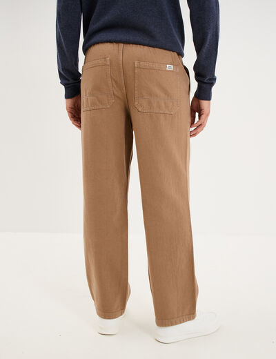 Pantalon chino droit taille &agrave; coulisse taupe homme