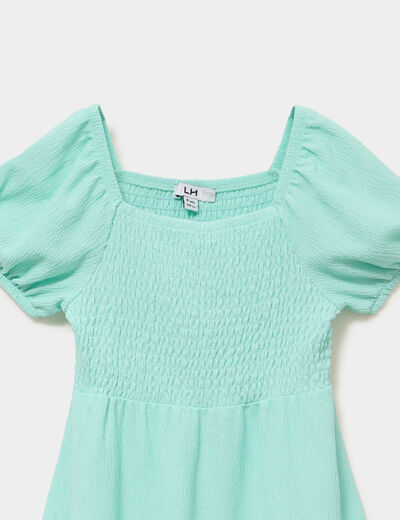 Robe smock&eacute;e manches courtes &eacute;vas&eacute;e vert clair fille