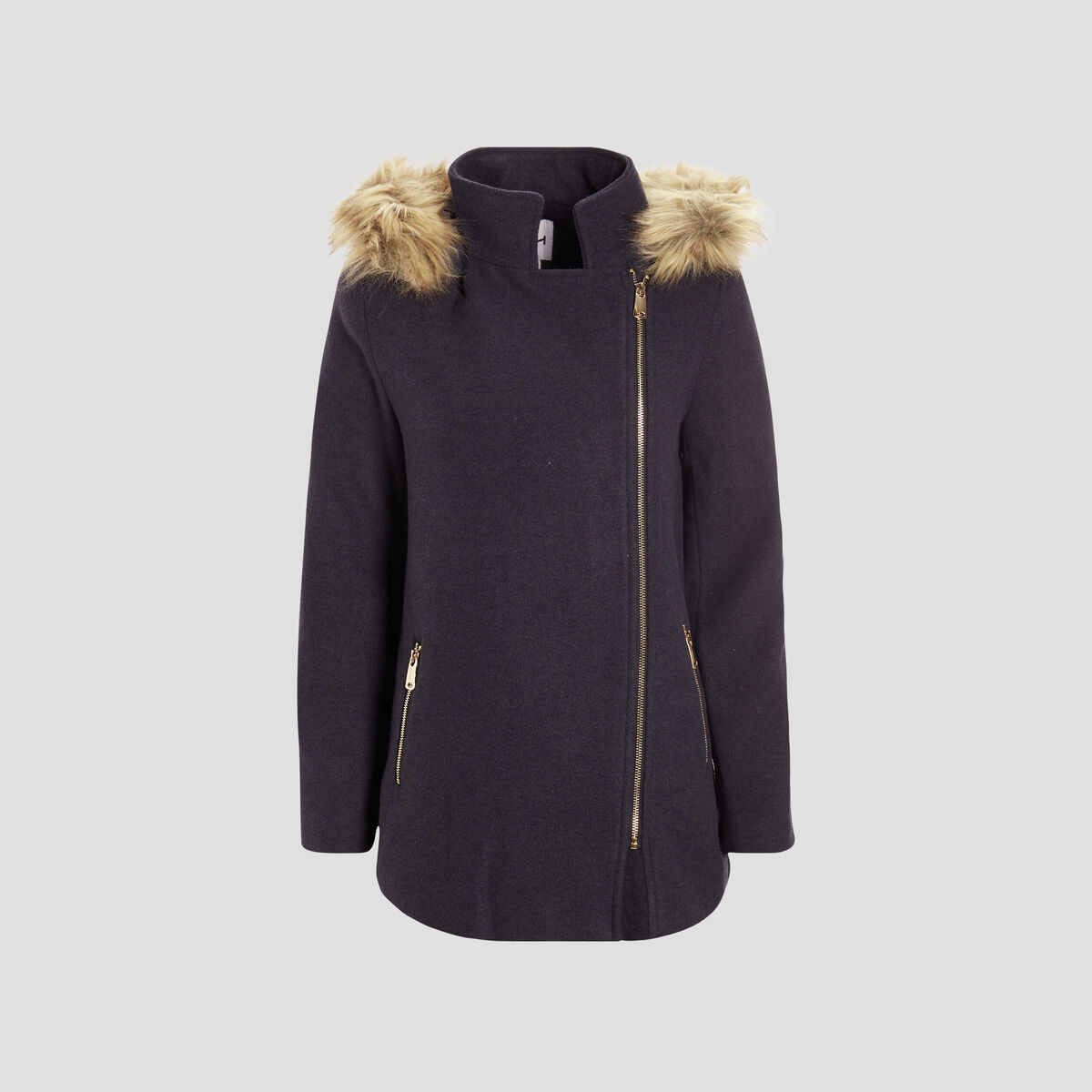 Manteau ample à capuche bleu marine femme
