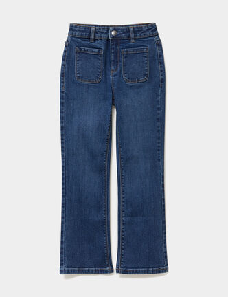 Jean flare poches plaqu&eacute;es bleu fonc&eacute; fille