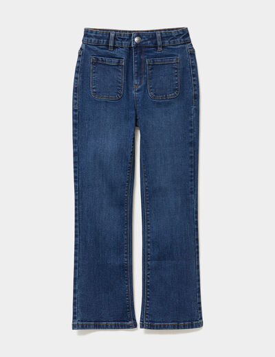 Jean flare poches plaqu&eacute;es bleu fonc&eacute; fille
