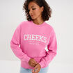 Sweat molleton col rond manches longues rose vif femme