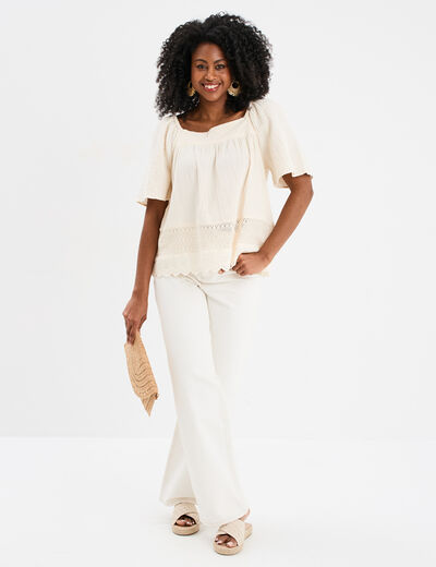 Blouse manches papillons gaze de coton creme femme