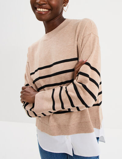 Pull effet 2-en-1 beige clair femme