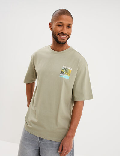 T-shirt manches courtes coton &eacute;pais vert kaki homme