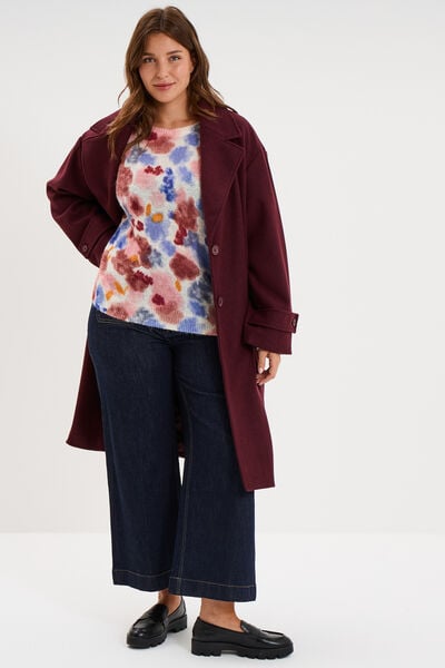 Pull col rond oversize manches longues ecru femme grande taille