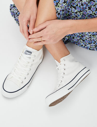 Tennis montantes &agrave; lacets en toile blanc femme