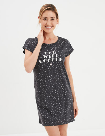 Chemise de nuit manches courtes gris fonc&eacute; femme