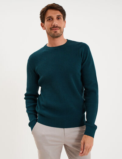 Pull en maille textur&eacute;e col rond bleu canard homme