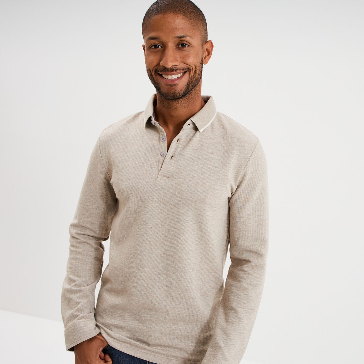 Polo manches longues gris clair homme