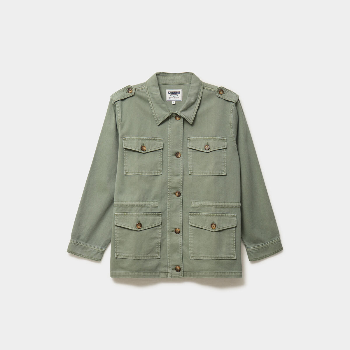 Veste boutonn&eacute;e poches &agrave; rabat vert kaki femme grande taille