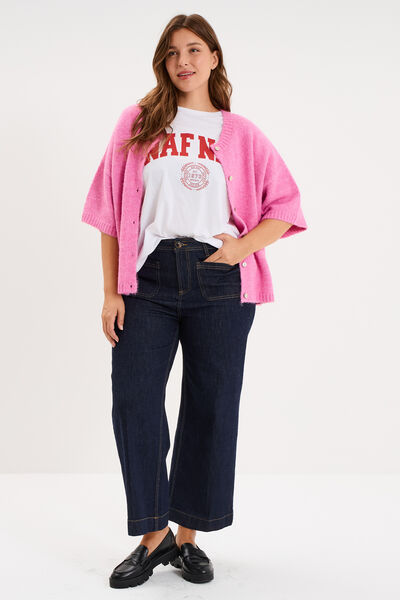 Gilet manches courtes col rond oversize rose femme grande taille