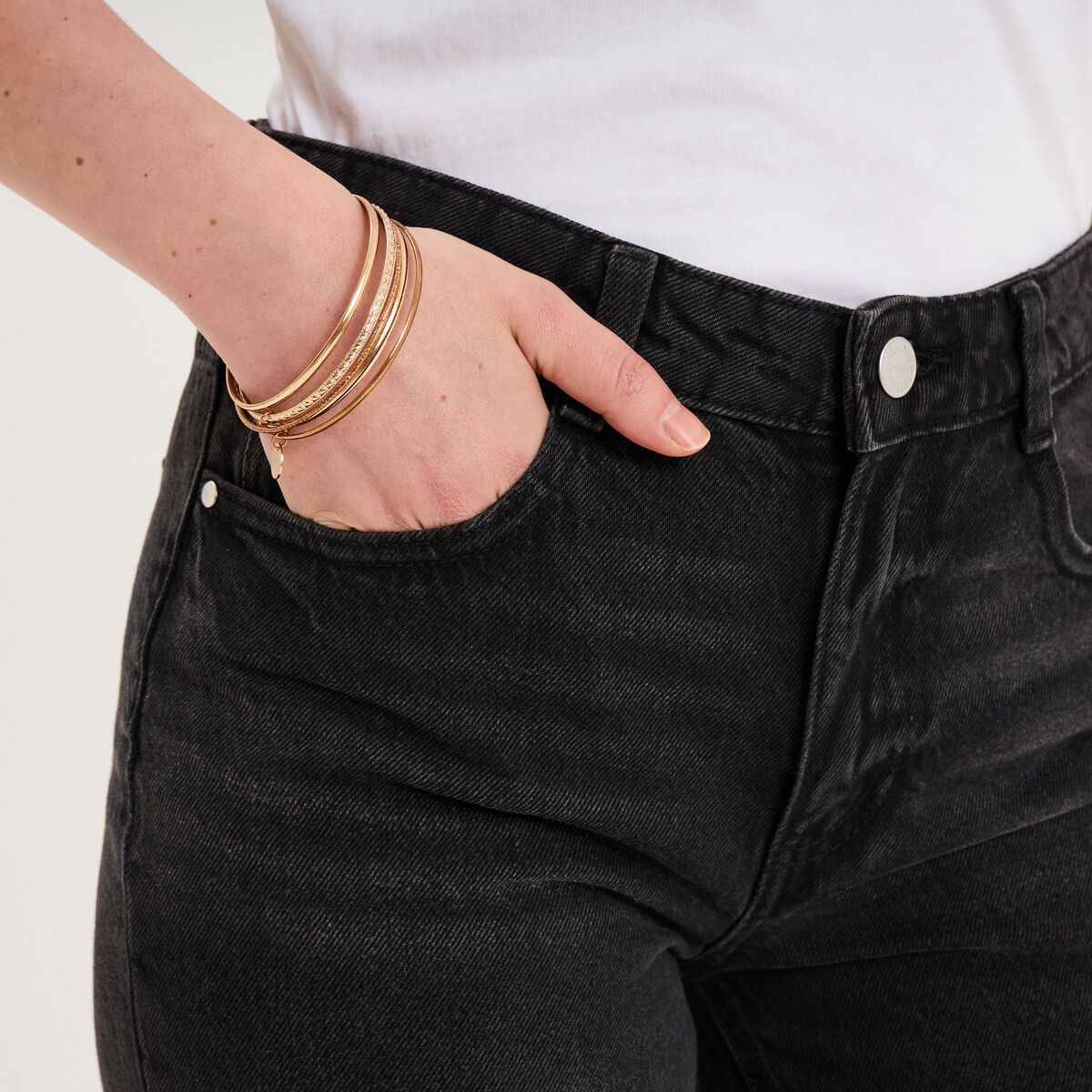 Jean droit taille basse coton denim noir femme