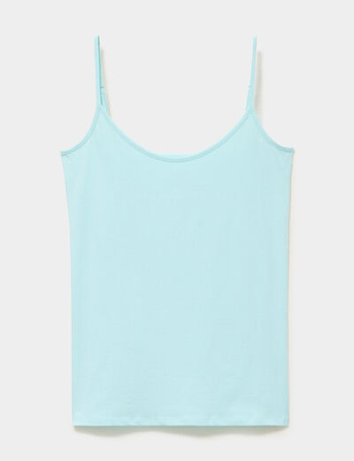 D&eacute;bardeur coton bretelles r&eacute;glables bleu turquoise femme