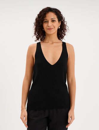 D&eacute;bardeur en maille col en V noir femme
