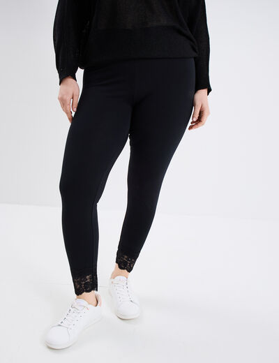 Legging cheville dentelle coton noir femme grande taille