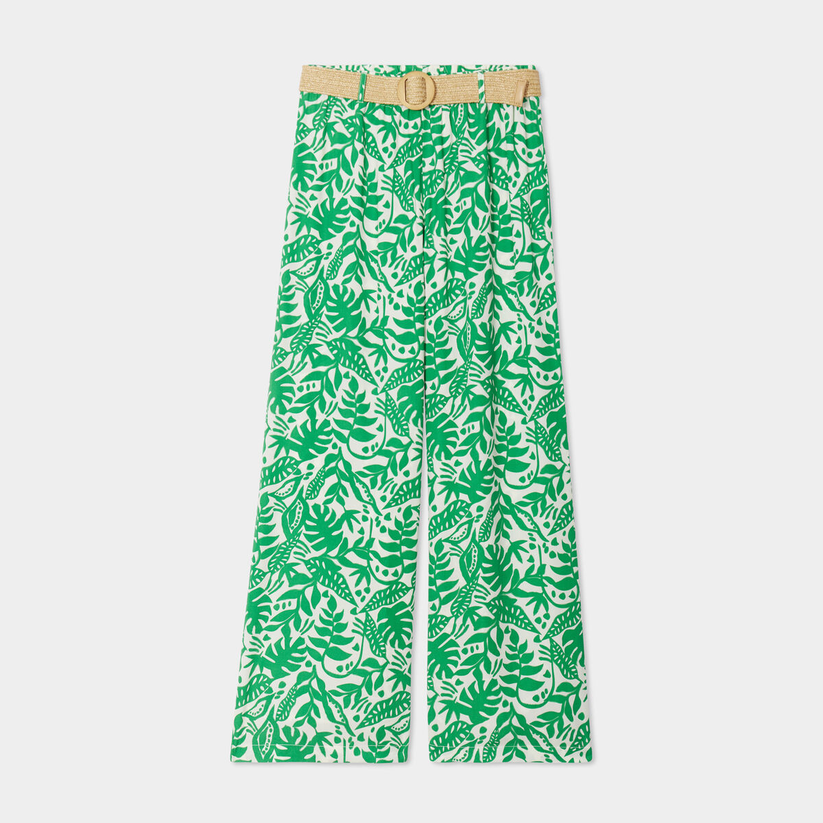 Pantalon large fluide avec ceinture vert femme