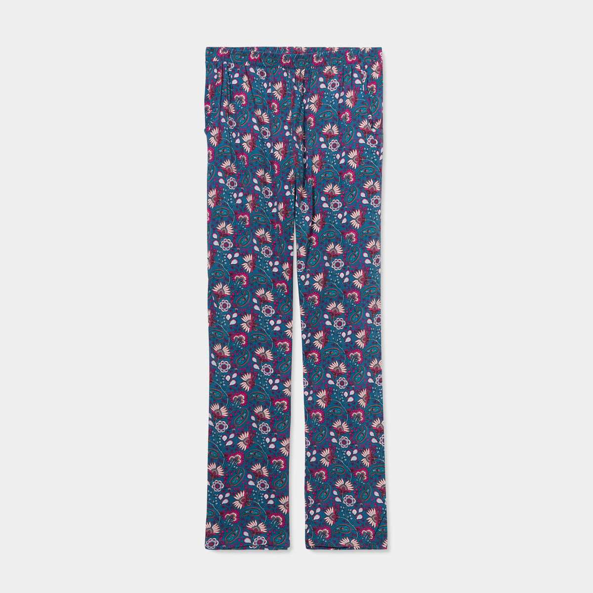 Pantalon de pyjama fluide taille haute bleu canard femme