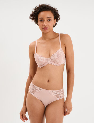 Shorty avec dentelle rose clair femme