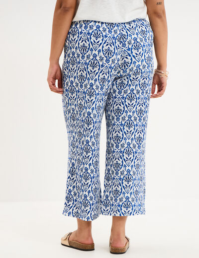 Pantalon large fluide effet gaufr&eacute; ecru femme grande taille