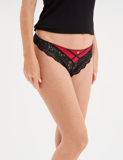 String avec micro dentelle rouge femme