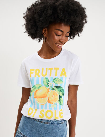 T-shirt droit avec manches courtes coton blanc femme