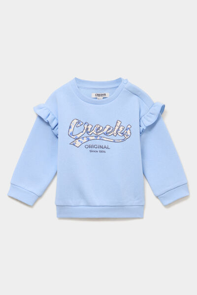 Sweat &eacute;paules &agrave; volants bleu gris b&eacute;b&eacute; fille