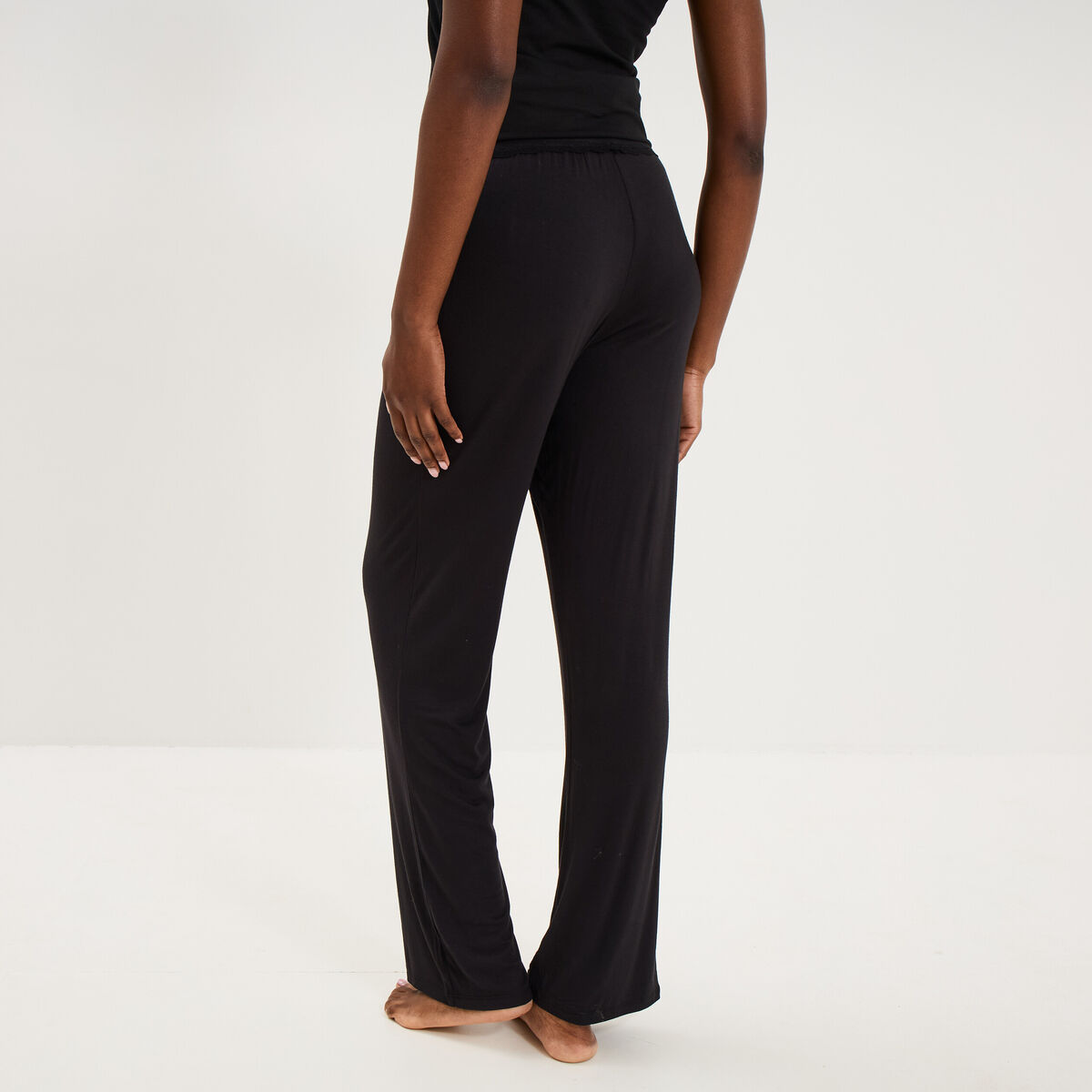 Pantalon de pyjama droit fluide noir femme