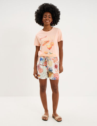 Short large fluide ecru femme