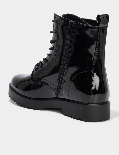 Boots vernies à lacets talons 2 cm noir femme