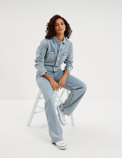Combinaison pantalon en jean coton denim double stone femme
