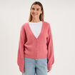 Gilet col en V manches longues ballon vieux rose femme