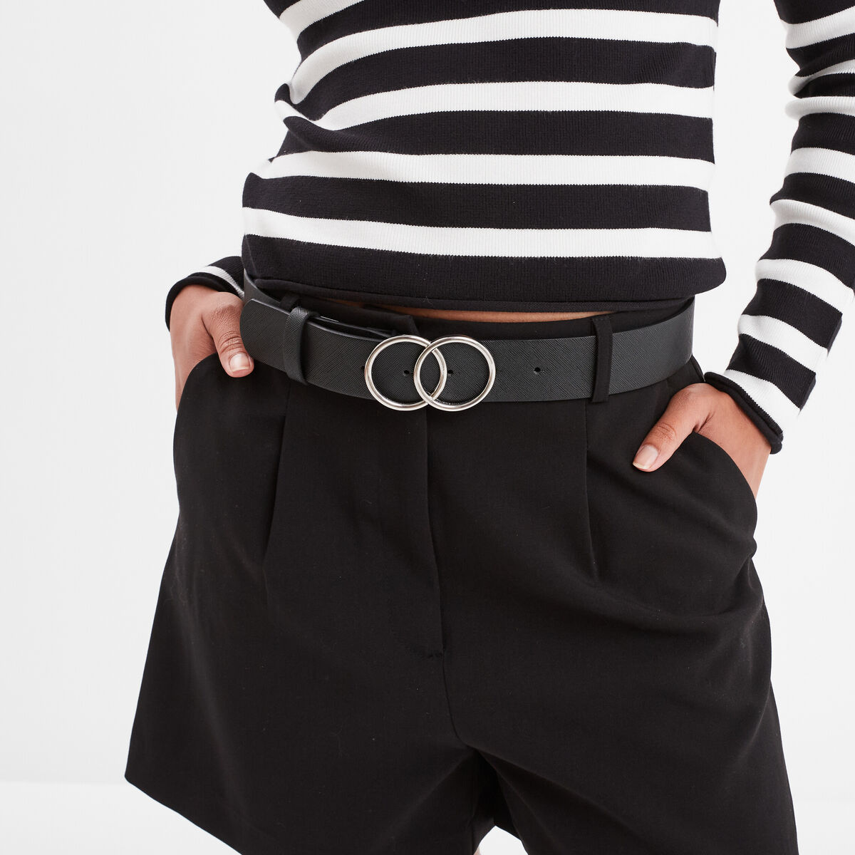 Ceinture boucle entrelacée noir femme