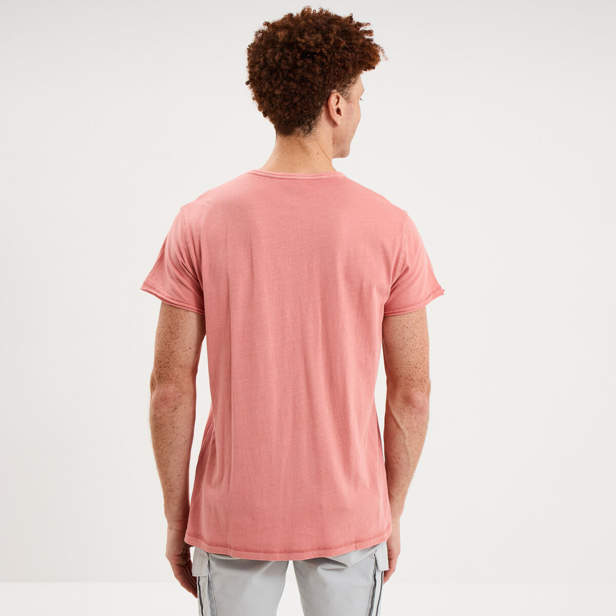 T-shirt col tunisien manches courte vieux rose homme