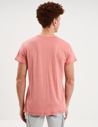 T-shirt col tunisien manches courte vieux rose homme