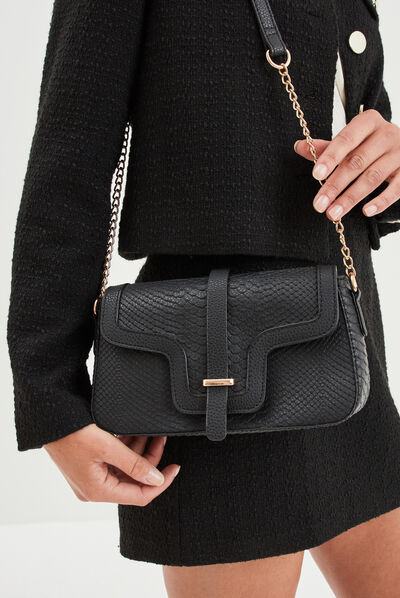 Sac bandoulière aspect croco noir femme