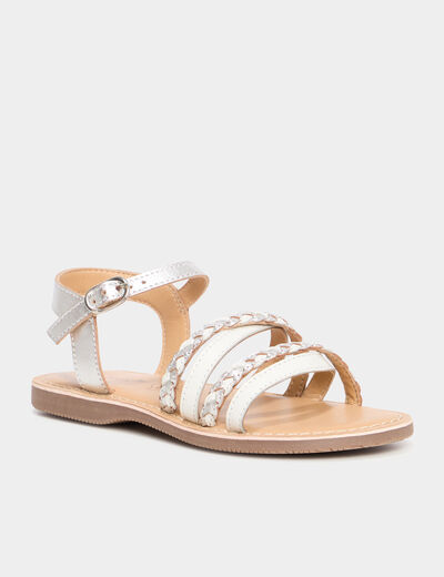 Sandales plates en cuir blanc fille