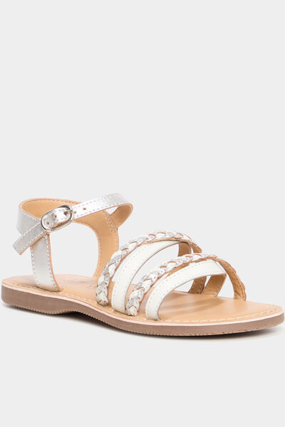 Sandales plates en cuir blanc fille
