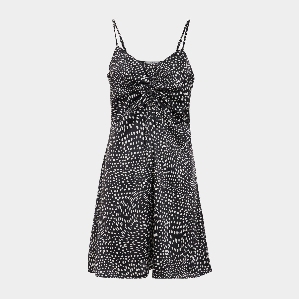 Robe courte évasée satinée col v noir femme