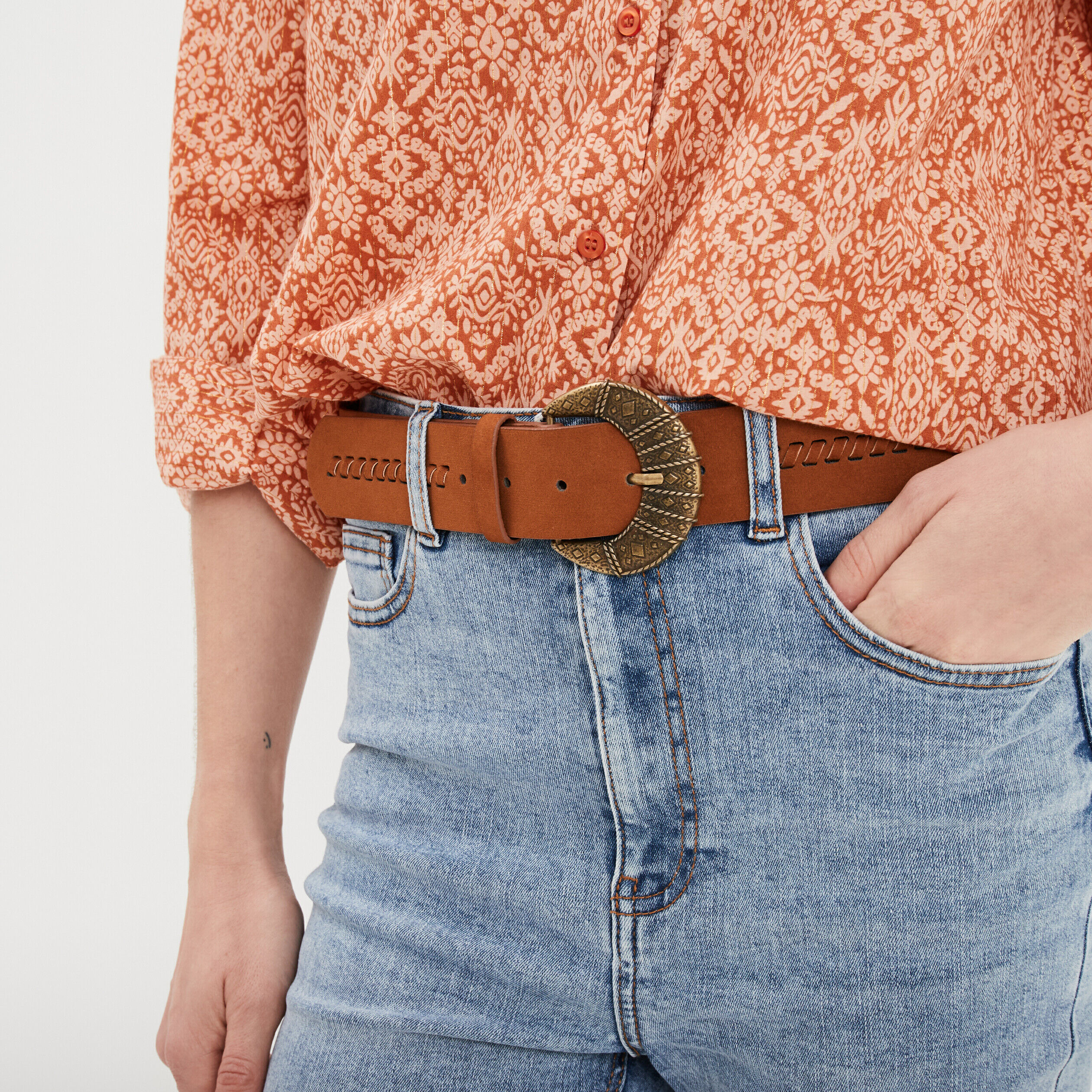 Ceinture avec détails tressés marron cognac femme LH