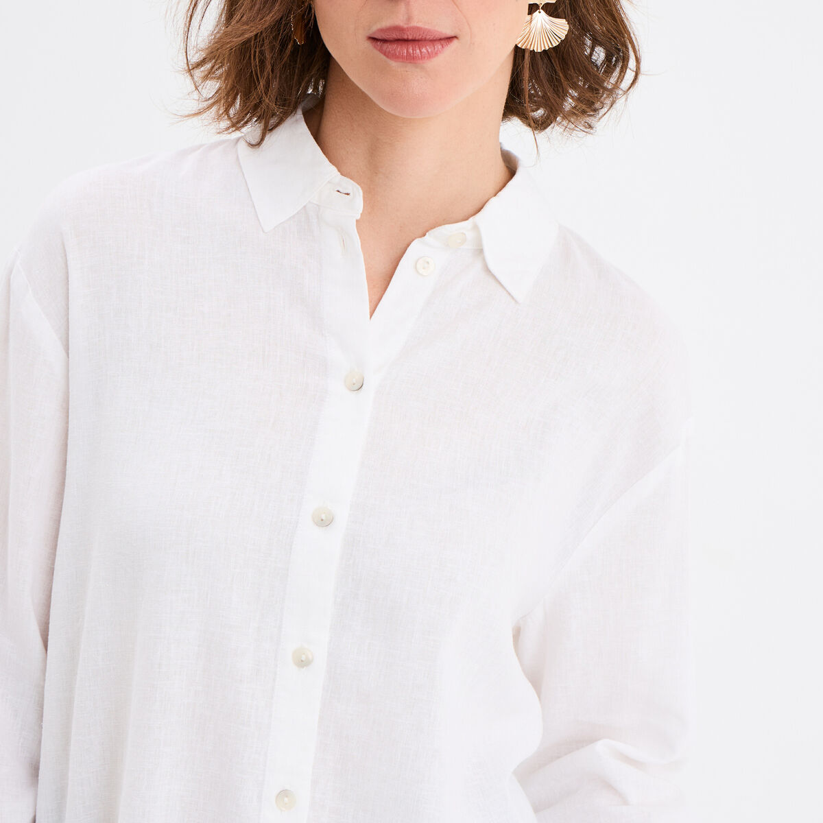 Chemise oversize lin m&eacute;lang&eacute; blanc femme