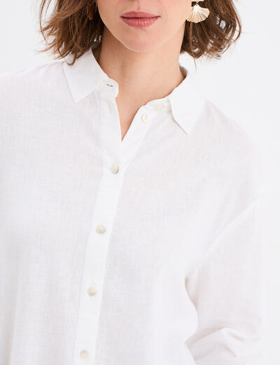 Chemise oversize lin m&eacute;lang&eacute; blanc femme