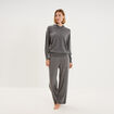Haut de pyjama hoodie manches longues gris fonc&eacute; femme