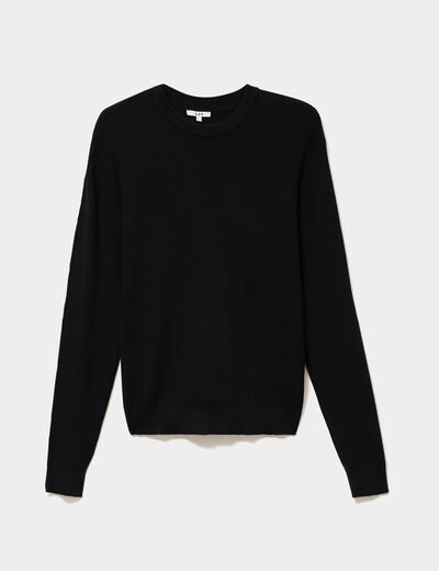 Pull en maille textur&eacute;e col rond noir homme