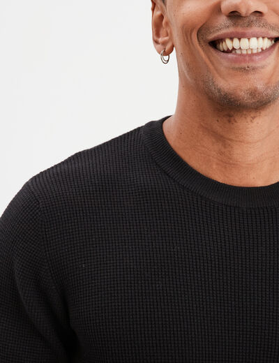 Pull avec col rond à relief noir homme