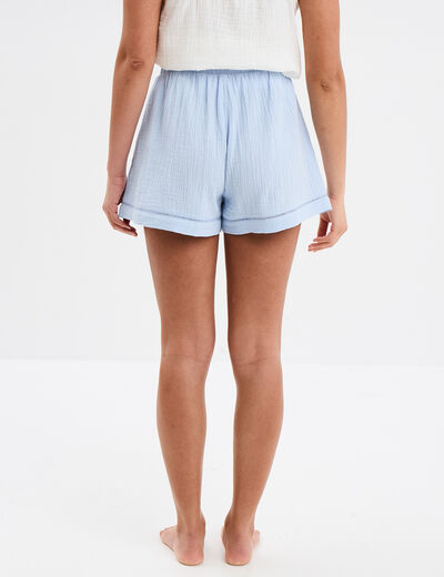 Bas de pyjama short gaze de coton bleu ciel femme