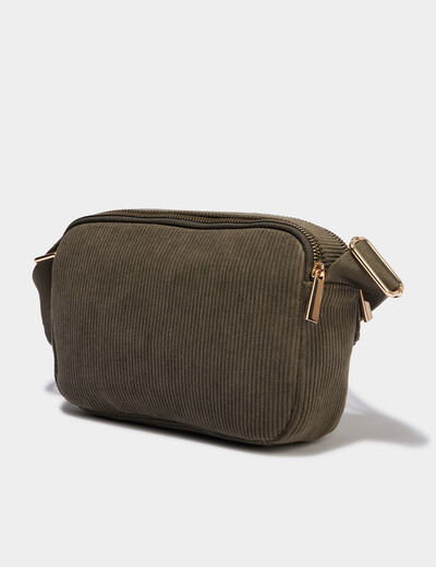 Sac rectangulaire effet velours c&ocirc;tel&eacute; vert kaki femme